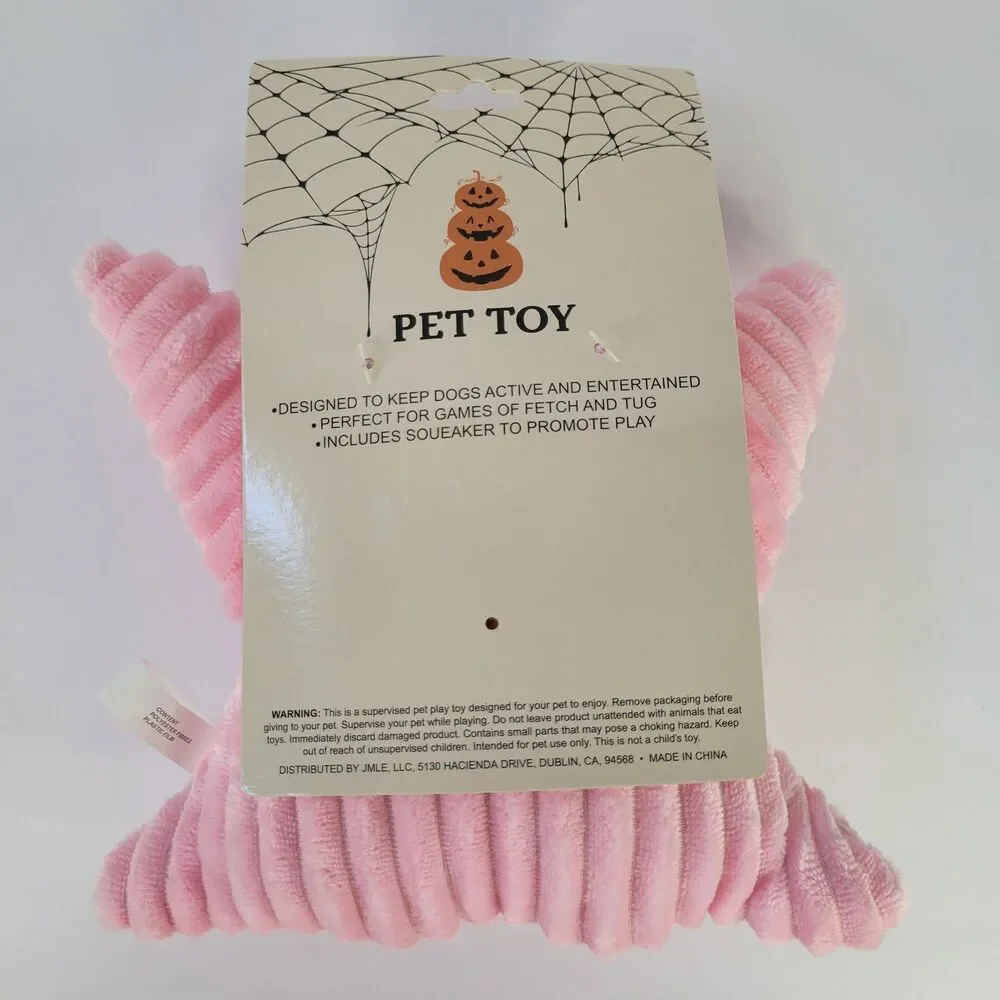 Pink Smiling Ghost Boo Plush Dog Pet Toy Summerween Spooky Halloween Squeaks 7